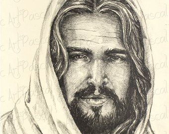 340x270 Jesus Portrait Etsy - Jesus Portrait Drawing
