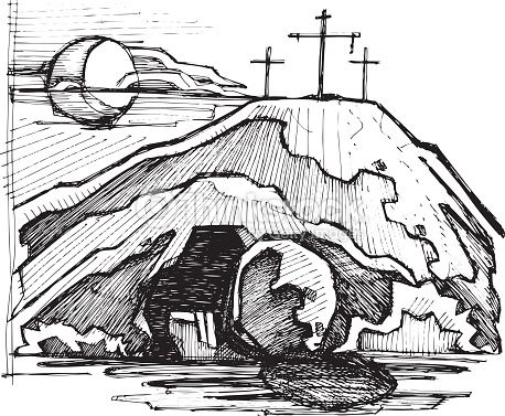 458x377 Hand Drawn Vector Illustration Or Drawing Of Jesus Christ Empty - Jesus Tomb Drawing