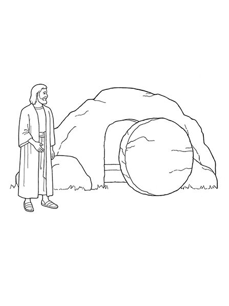 447x596 A Black And White Illustration Of Jesus Christ Standing Outside - Jesus Tomb Drawing