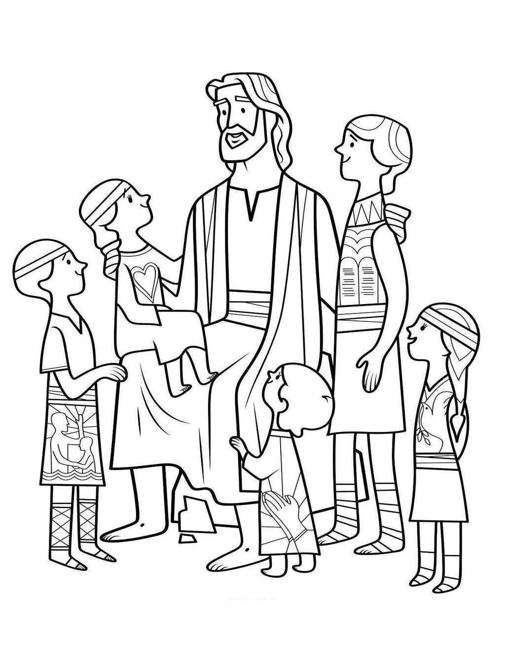 Христос и дети раскраска