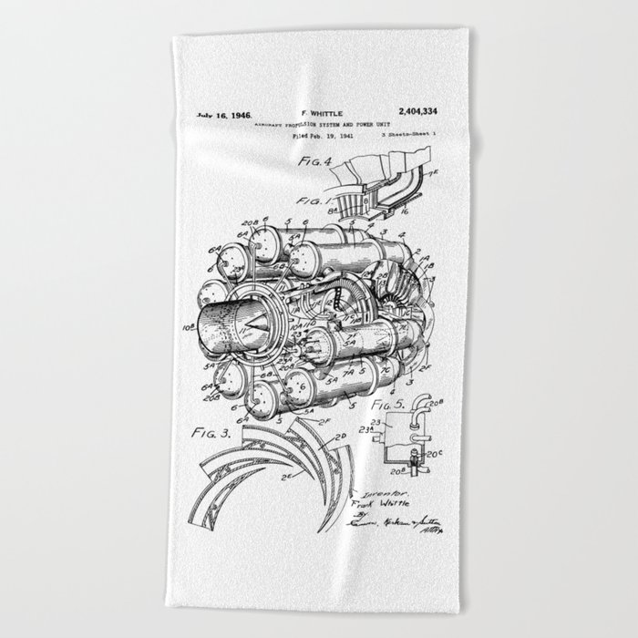 700x700 jet engine frank whittle turbojet engine patent beach towel - Jet Engine Drawing