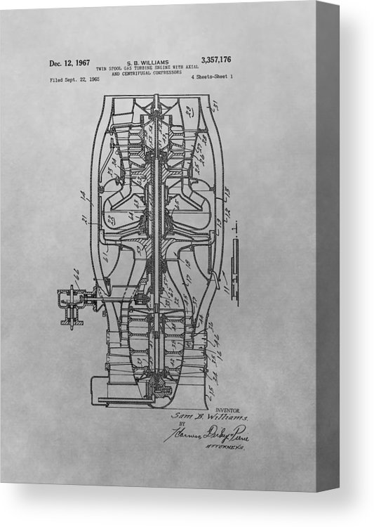 533x750 Jet Engine Patent Drawing Canvas Print Canvas Art - Jet Engine Drawing