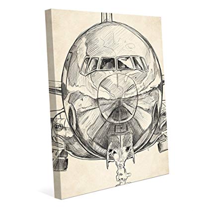 425x425 Triptych Jet Plane Airplane Fuselage Sketch Line - Jet Plane Drawing