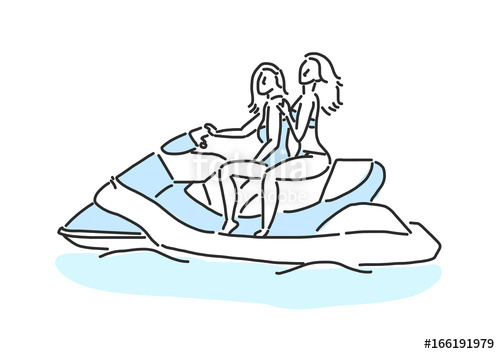 500x354 People On The Beach Jet Ski Summer Time Hand Drawn Line - Jet Ski Drawing