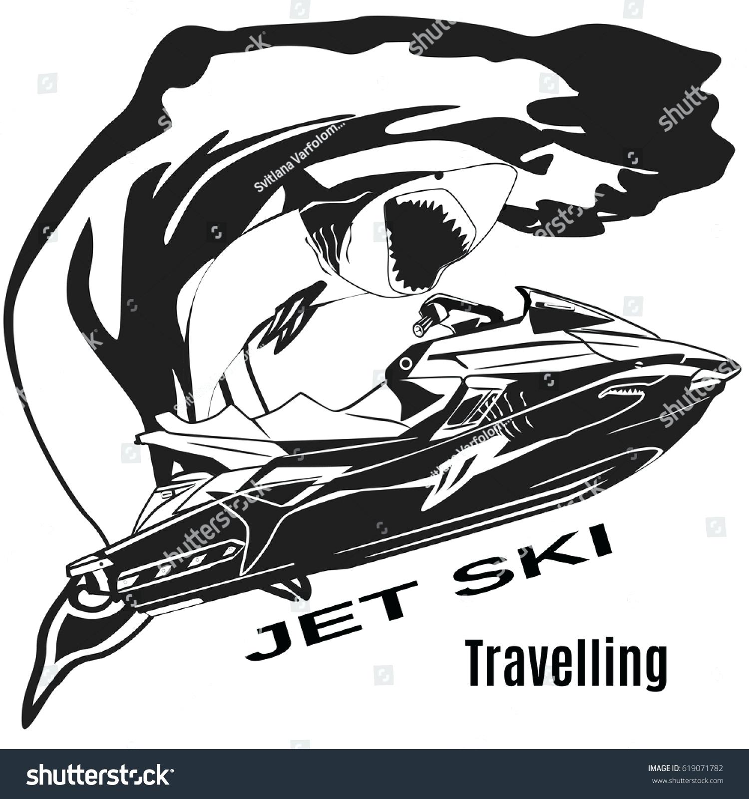 1500x1600 Template Shark Drawing Template Vector Black And White - Jet Ski Drawing