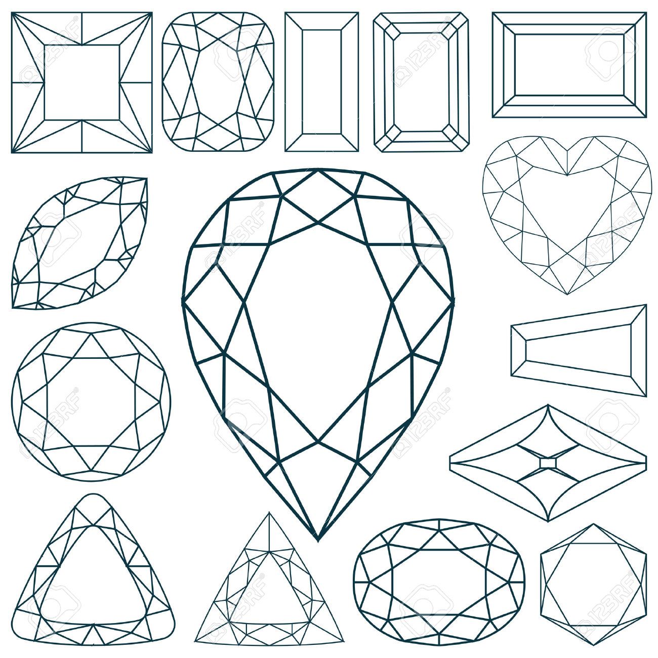1300x1300 faceted jewel line drawing - Jewel Drawing