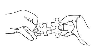 320x169 Self Drawing Animation Of Continuous Line Drawing Of Hands Solving - Jigsaw Puzzle Drawing