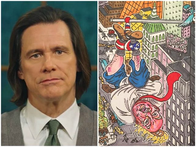 640x480 Jim Carrey Painting Hangs Trump From The American Flag - Jim Carrey Drawings