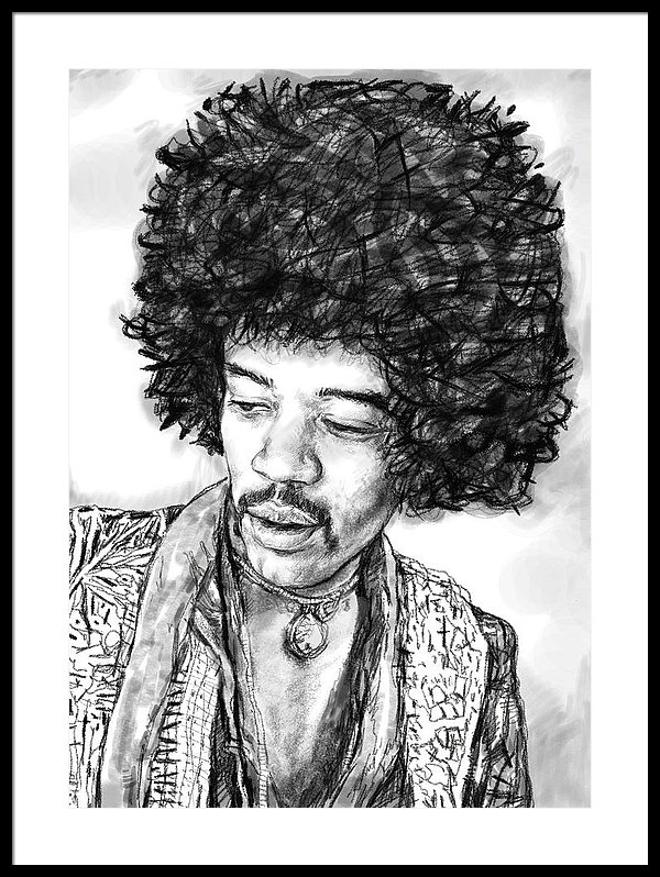 600x798 jimi hendrix art drawing sketch portrait framed print - Jimi Hendrix Drawing