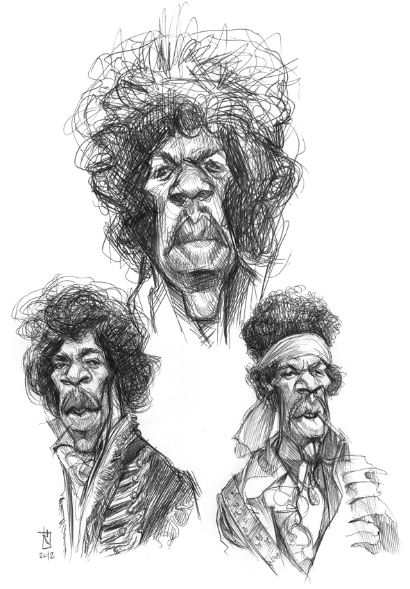 591x850 Jimi Hendrix Cartoons And Portraits Caricatures - Jimi Hendrix Drawing Tutorial