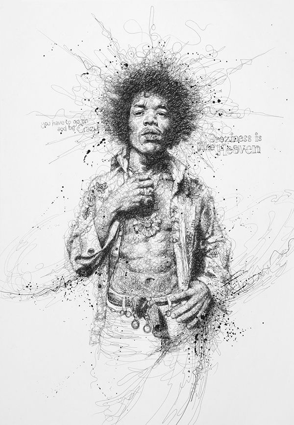 600x867 Simply Scribbly Exhibition In Singapore On Behance Art I Like - Jimi Hendrix Drawing Tutorial