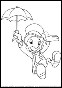 200x283 How To Draw Disney's Pinocchio Cartoon Characters Drawing - Jiminy Cricket Drawing