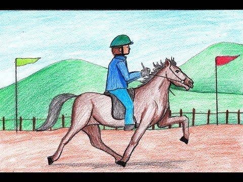 480x360 how to draw a jockey riding horse scene - Jockey Drawing