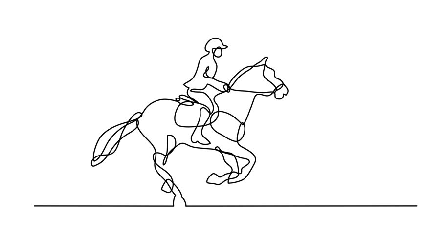 910x480 self drawing animation of continuous line drawing of jockey riding - Jockey Drawing