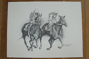 300x200 signed drawing ernie c santo domingo art horse racing jockey - Jockey Drawing
