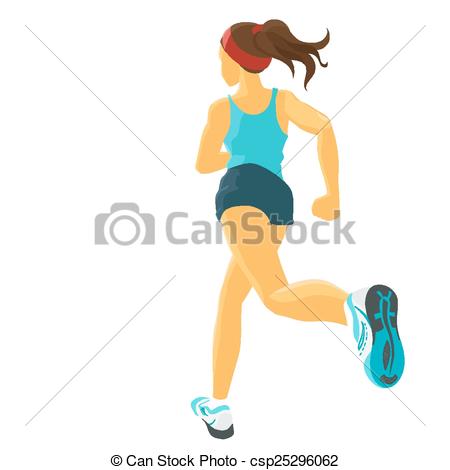 450x470 Young Sporty Girl Takes Sports Running Jogging Back View - Jogging Drawing
