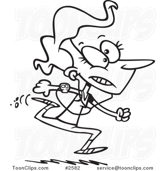 581x600 Cartoon Black And White Line Drawing Of A Jogging Lady - Jogging Drawing