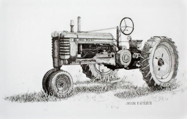 600x381 Sketch Of John Deere B Tractor - John Deere Tractor Drawing