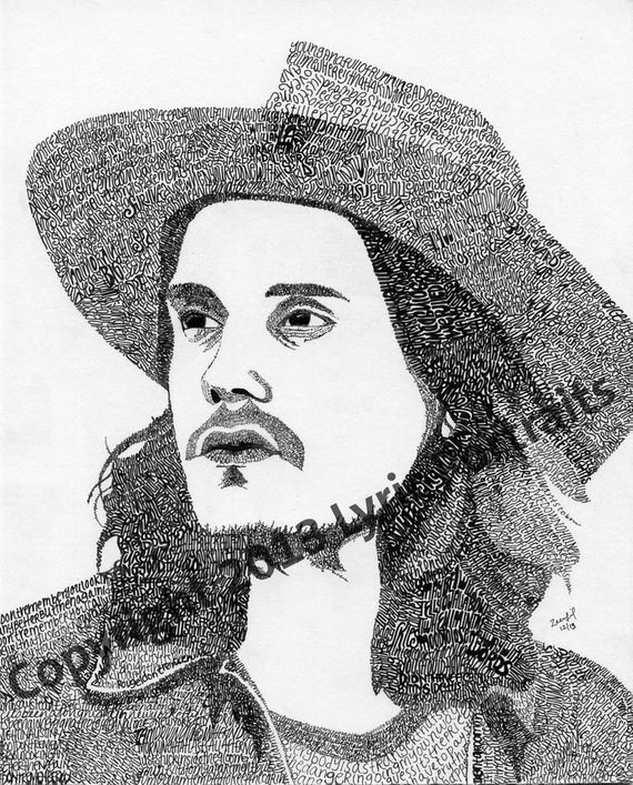 570x707 john mayer hand drawn portrait out of lyrics etsy - John Mayer Drawing