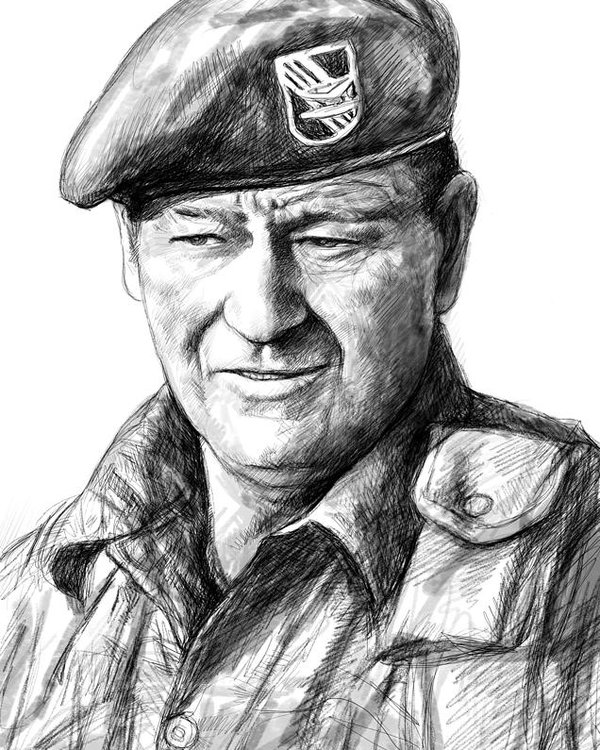 600x750 John Wayne Art Drawing Sketch Portrait Poster - John Wayne Drawing
