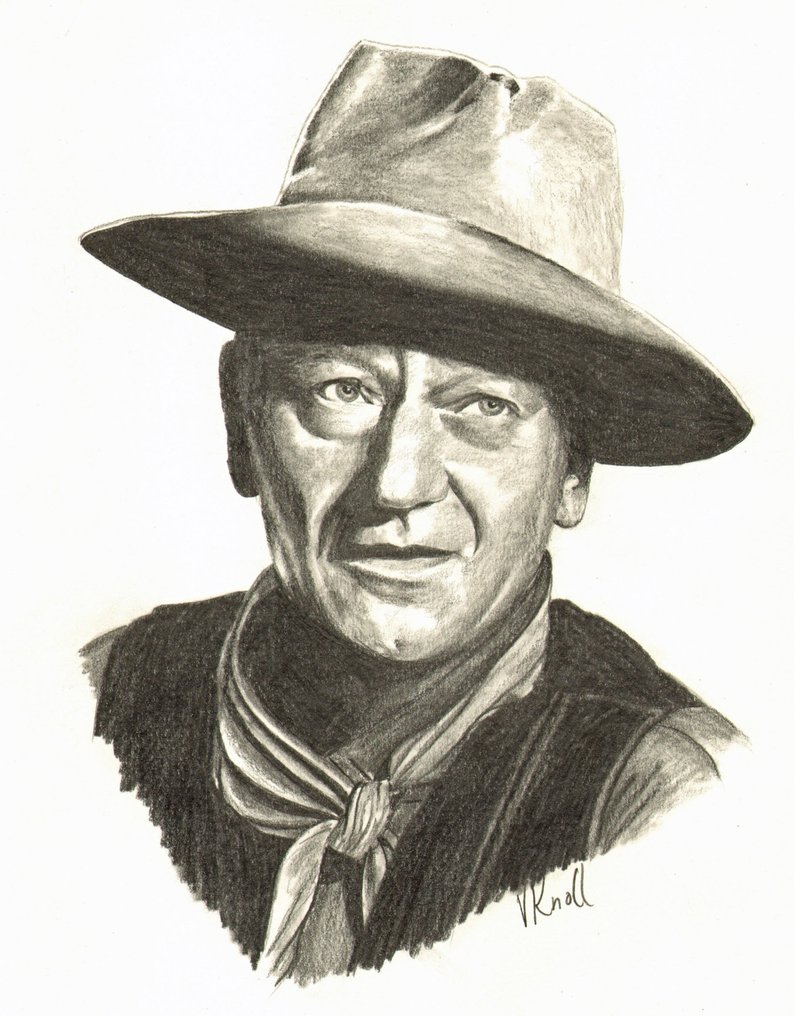 794x1016 John Wayne Calvary Pencil Portrait Etsy - John Wayne Drawing