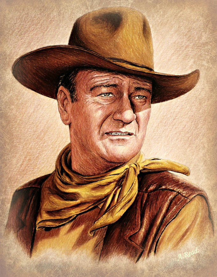 704x900 John Wayne Colour Version Drawing - John Wayne Drawing