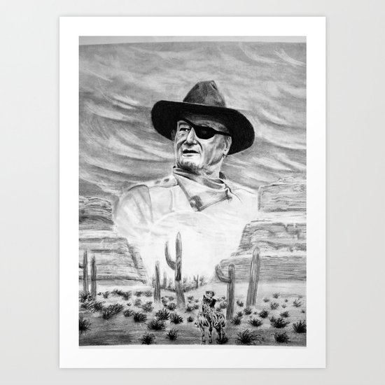 550x550 John Wayne Portrait Drawing Art Print - John Wayne Drawing