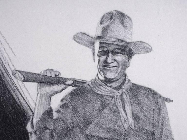 768x576 Kenneth Wenning Original Charcoal Drawing With Images Of John - John Wayne Drawing