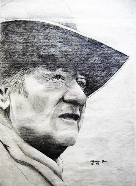470x640 Ronald Lunn Artwork John Wayne Original Drawing Pencil Famous - John Wayne Drawing