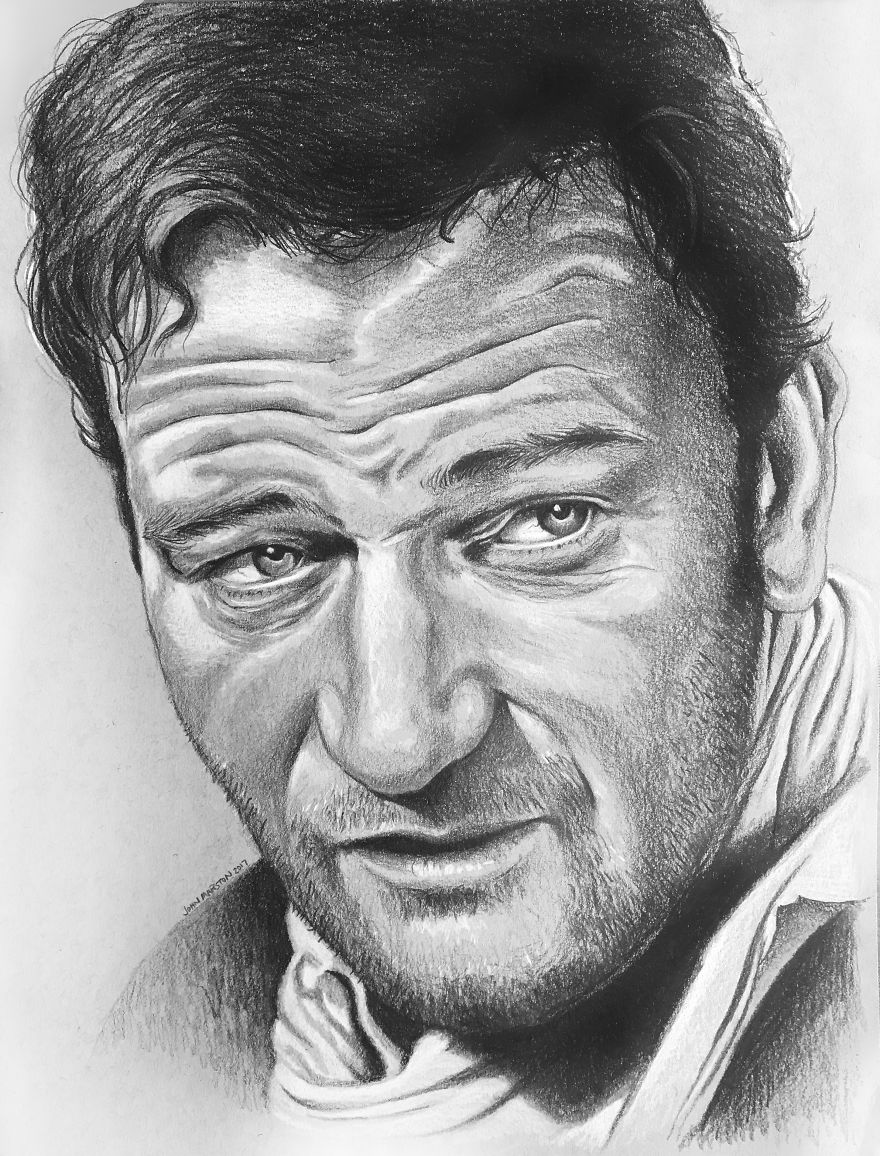 880x1156 I Drew John Wayne In Black And White Bored Panda - John Wayne Drawing