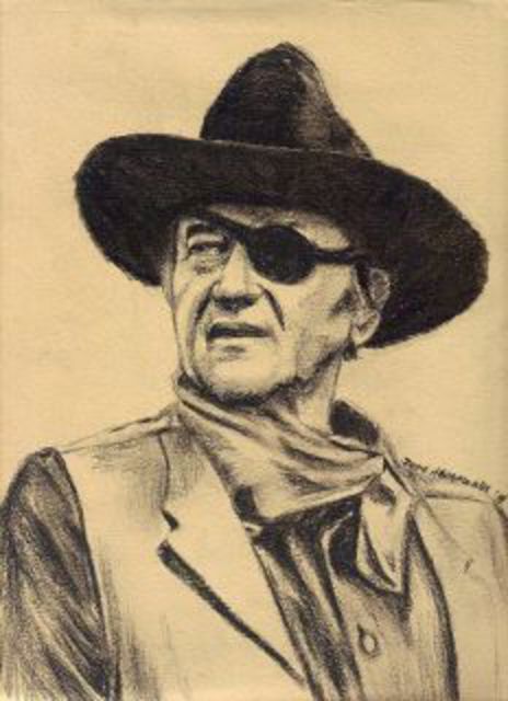 464x640 Jodie Hammonds Artwork John Wayne Original Drawing Charcoal - John Wayne Drawing
