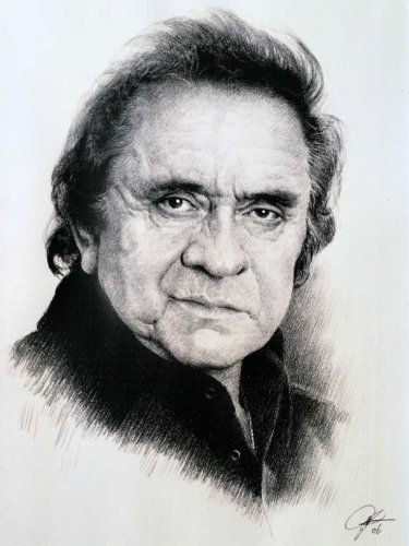 375x500 johnny cash sketch portrait, charcoal graphite pencil drawing - Johnny Cash Drawing
