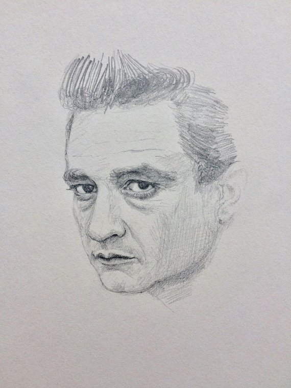 570x760 original pencil drawing of johnny cash etsy - Johnny Cash Drawing