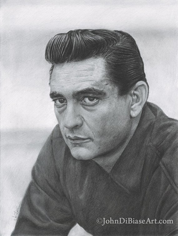 570x752 pencil drawing print of johnny cash x etsy - Johnny Cash Drawing