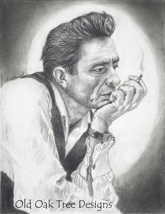 570x740 johnny cash drawing print country music art - Johnny Cash Drawing