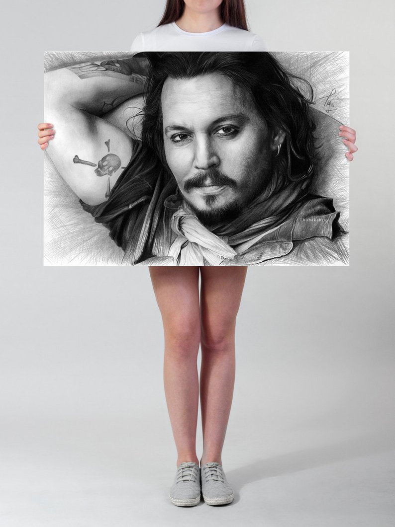 794x1061 Johnny Depp Print Black And White Johnny Depp Pencil Drawing Etsy - Johnny Depp Drawing