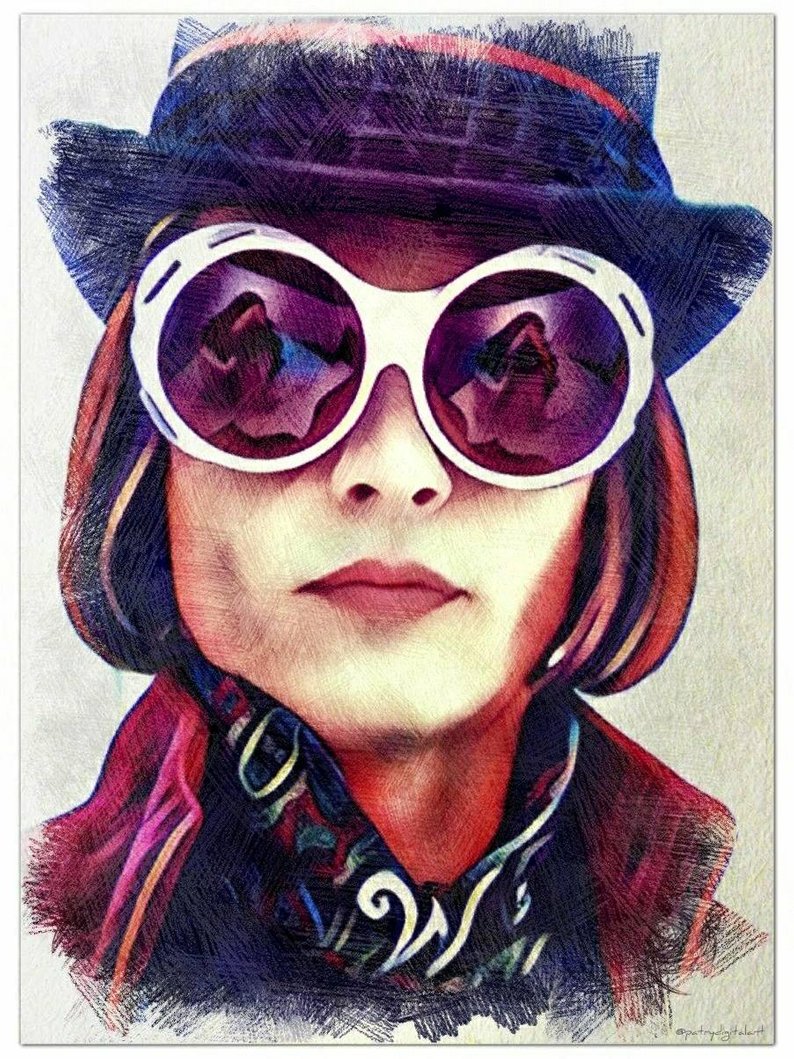 794x1059 Johnny Depp Willy Wonka Pencil Drawing Colorful Artistic Etsy - Johnny Depp Drawing