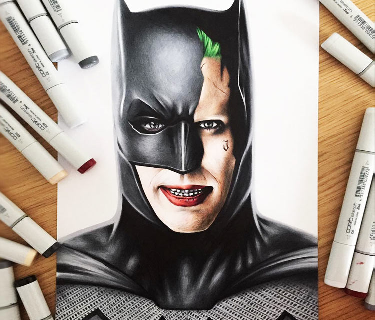 750x640 Batman And Joker Pencil Drawing - Joker And Batman Drawing