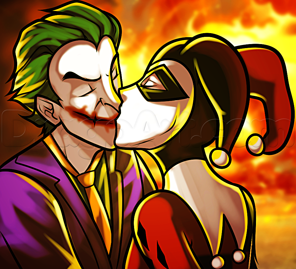 947x861 How To Draw Joker And Harley Quinn, Step - Joker And Harley Quinn Drawing