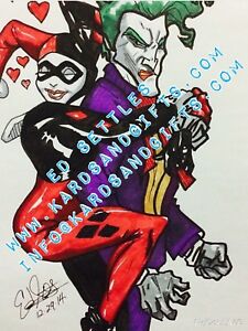 225x300 New Dc Joker Harley Quinn Villain Love Drawing Art Comic Signed - Joker And Harley Quinn Drawing