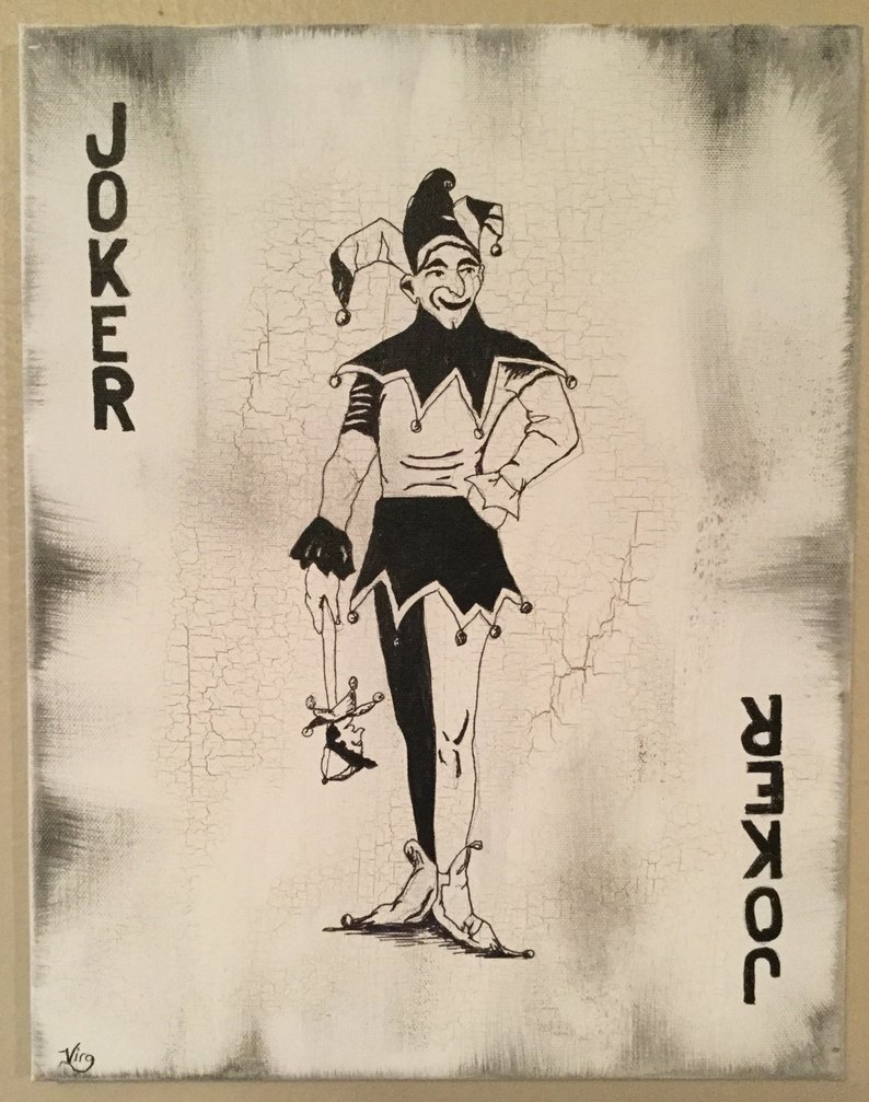 794x1007 joker art joker card playing cards art original man cave art etsy - Joker Card Drawing