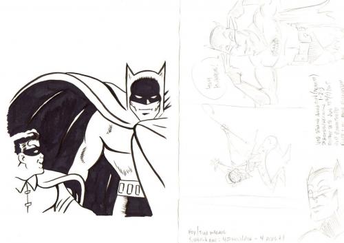 500x353 Sheldon Shelly Moldoff Batman Robin Sketch With Batman - Joker Comic Drawing