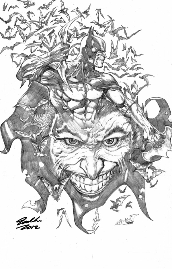 600x935 Batman With Joker Face - Joker Face Drawing