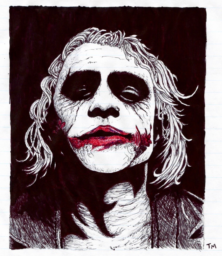 758x871 portrait heath ledger - Joker Pen Drawing