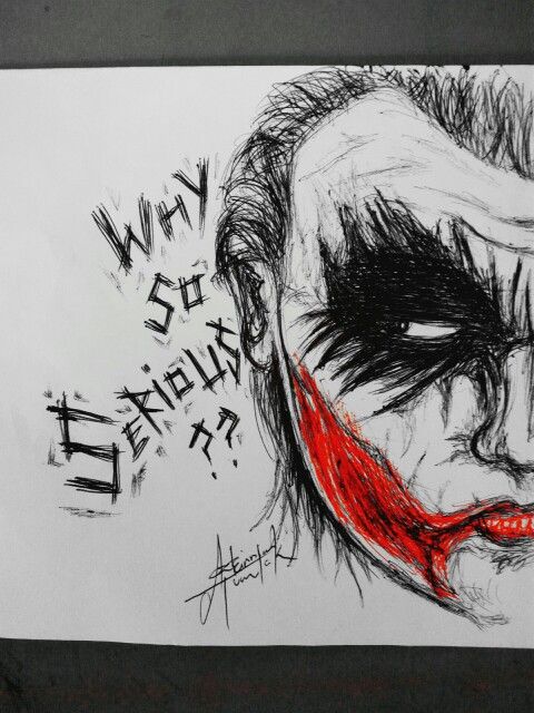 480x640 the joker drawing using a black and red normal ball pen in a short - Joker Pen Drawing
