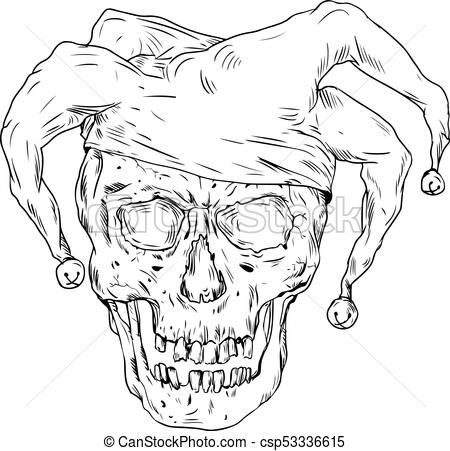 450x451 Court Jester Skull Drawing Drawing Sketch Style Illustration - Joker Skull Drawing