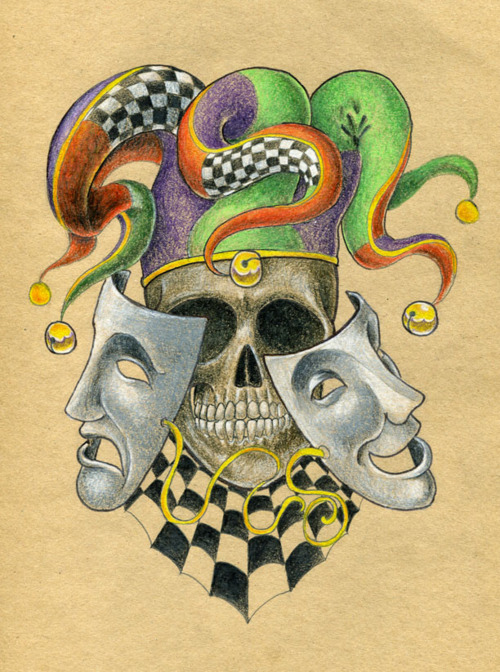 500x672 Old School Skull Joker Tattoo Sketch Design - Joker Tattoo Drawing