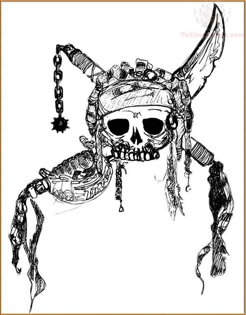 500x640 simple drawing of jolly roger tattoo - Jolly Roger Drawing