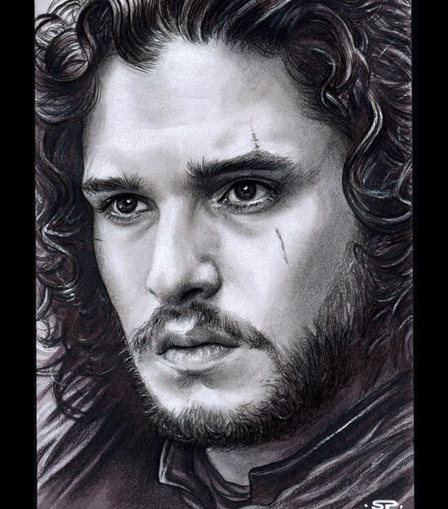 640x726 Kit Harington As Jon Snow Game Of Thrones Hand Drawn Sketch Card - Jon Snow Drawing