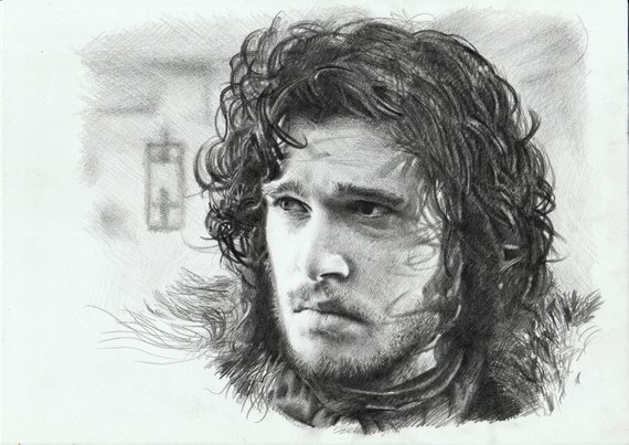 570x403 Print Game Of Thrones Jon Snow Pencil Drawing Sizes Etsy - Jon Snow Drawing